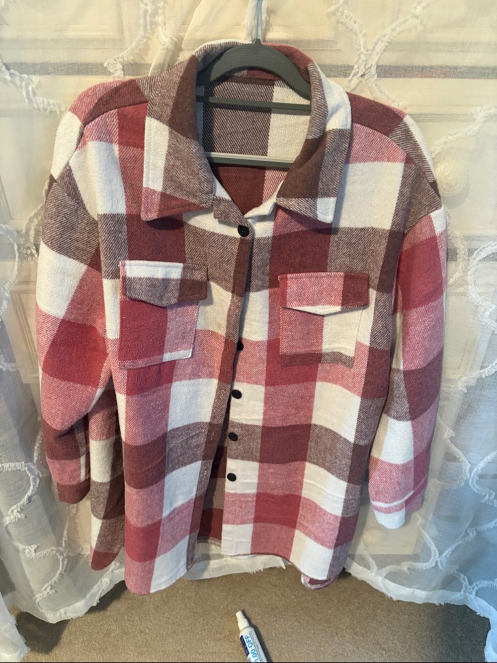 SHEIN Buffalo Plaid Shacket - Pink, Cream & Brown